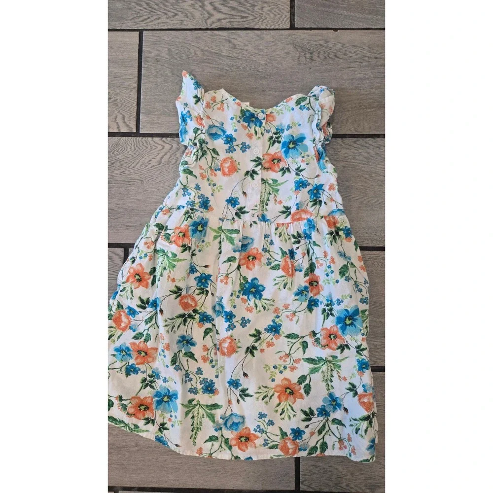 Peyton & Parker Girls 5T Floral Flutter Sleeve Cotton Dress White Blue Orange